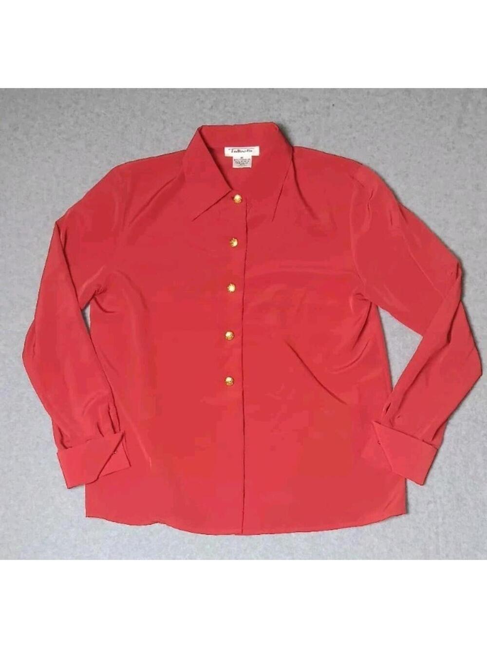 Talbots Long Sleeve Button Up Blouse Womens Size 10 Red Golden Buttons Cuffed...
